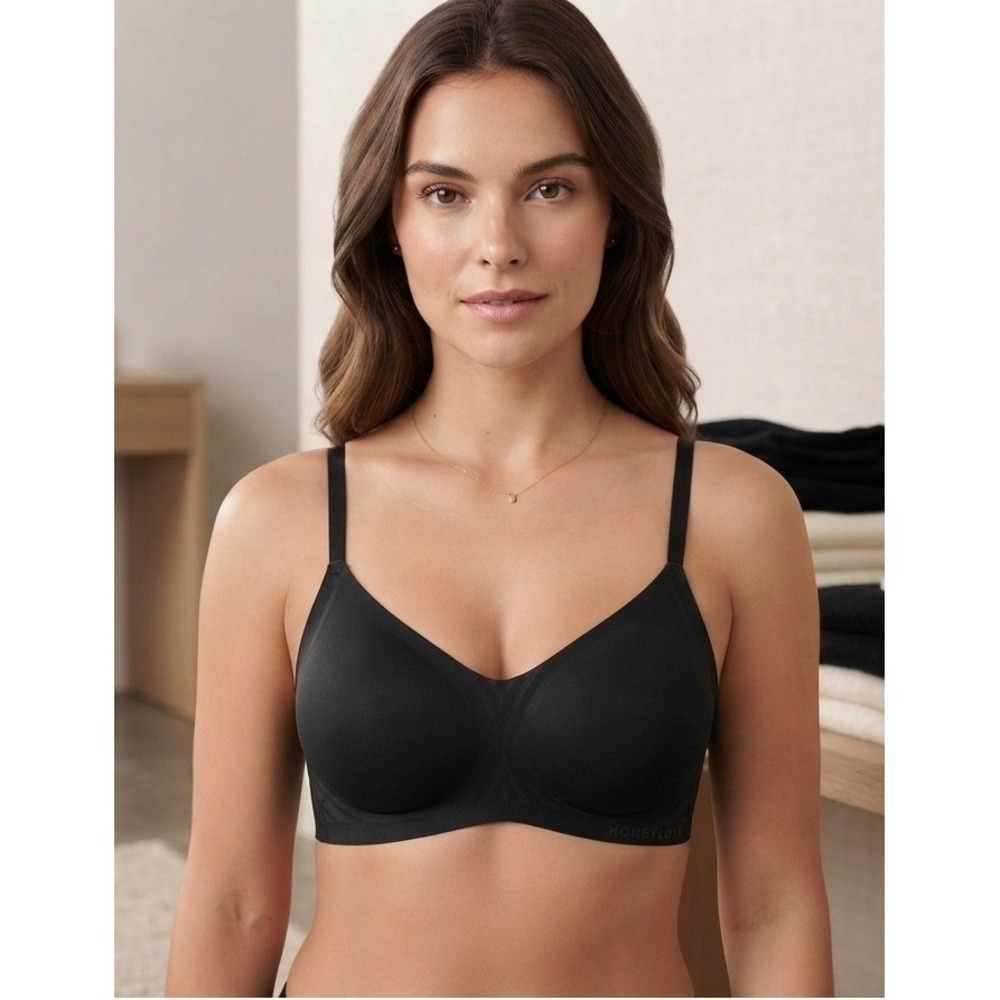 Honeylove Crossover Bra Wire-Free LWBRO201 Women's XL 38D Black Stretch Support